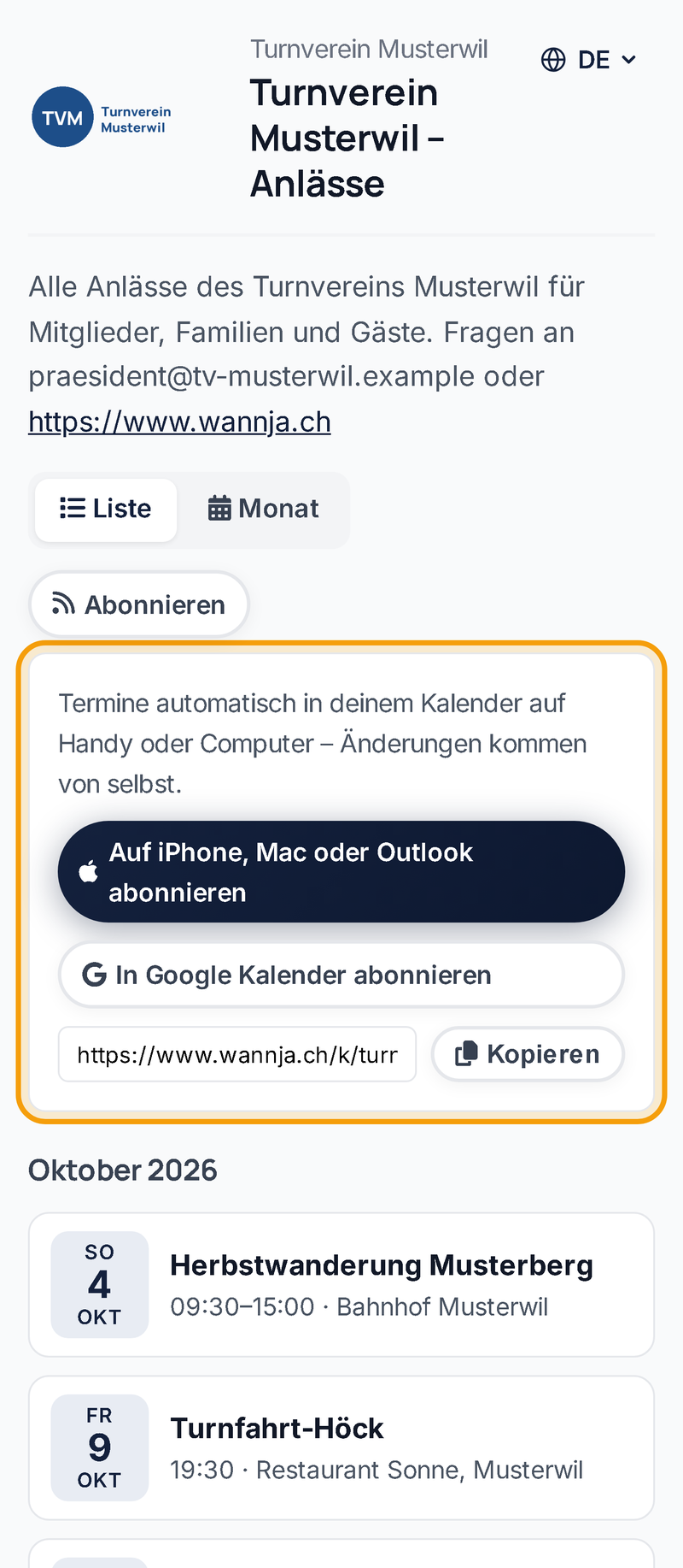 Kalender am Handy abonnieren