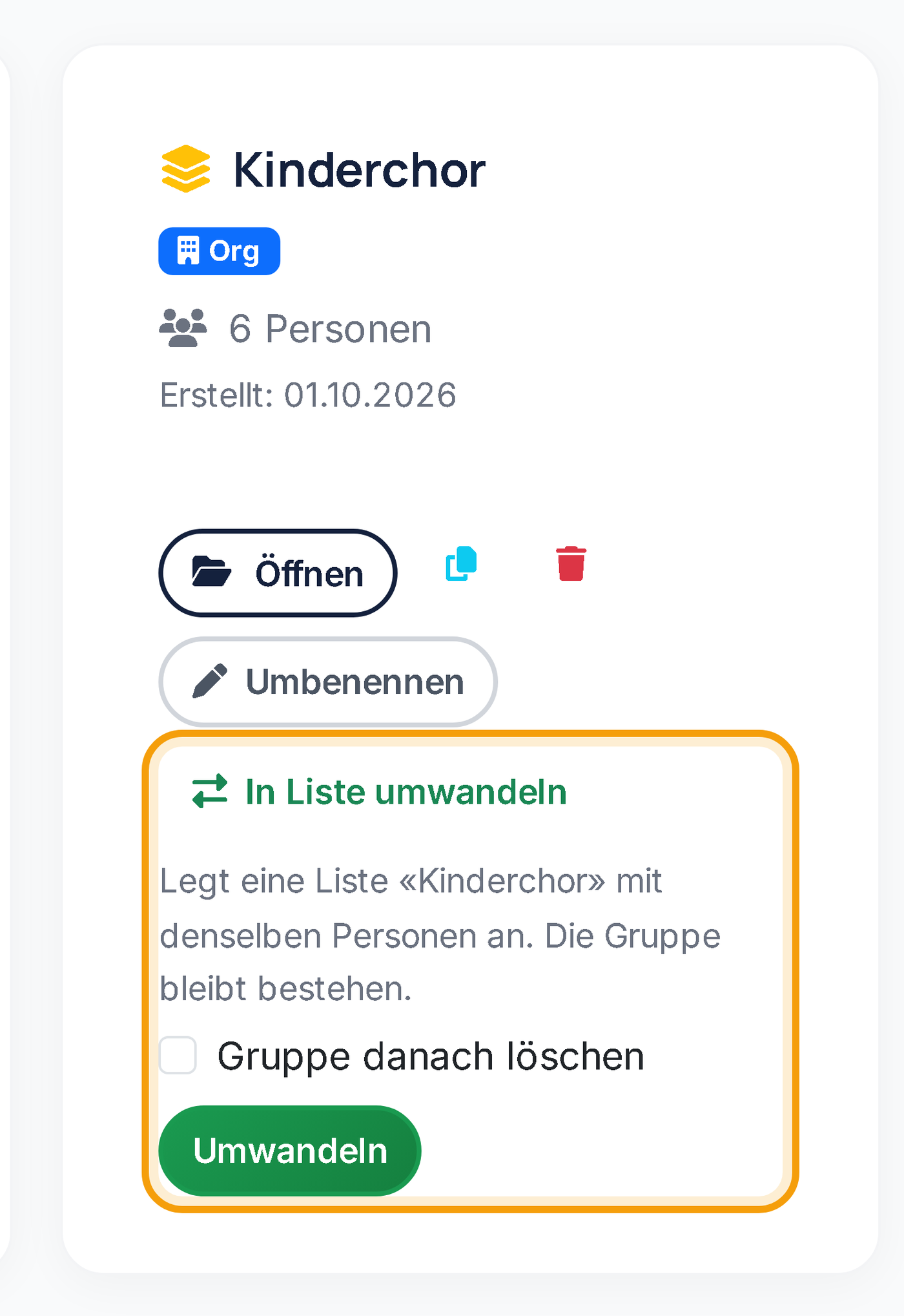 Gruppe Kinderchor in eine Liste umwandeln