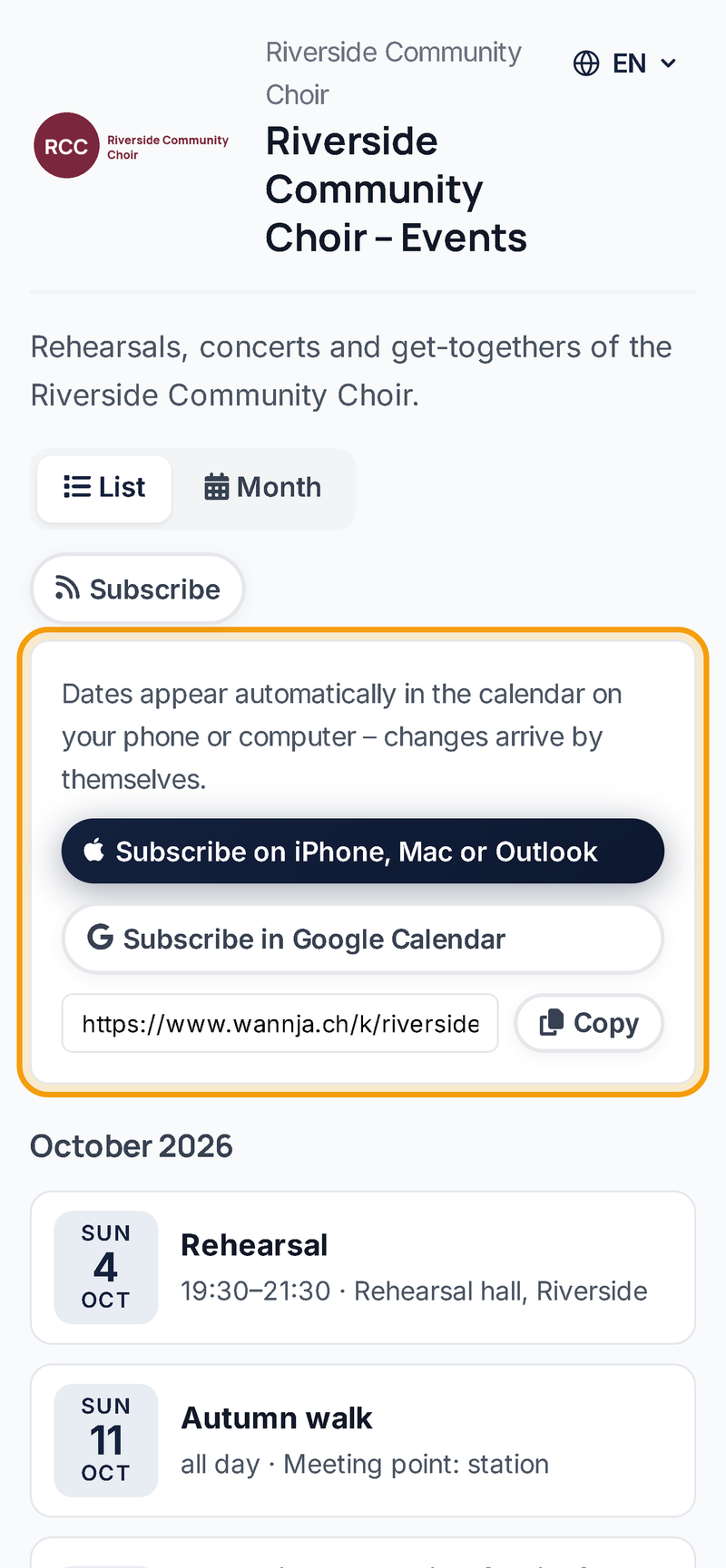Subscribing to the calendar on a phone