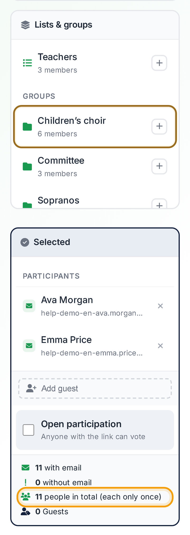 Inviting lists and groups on a phone