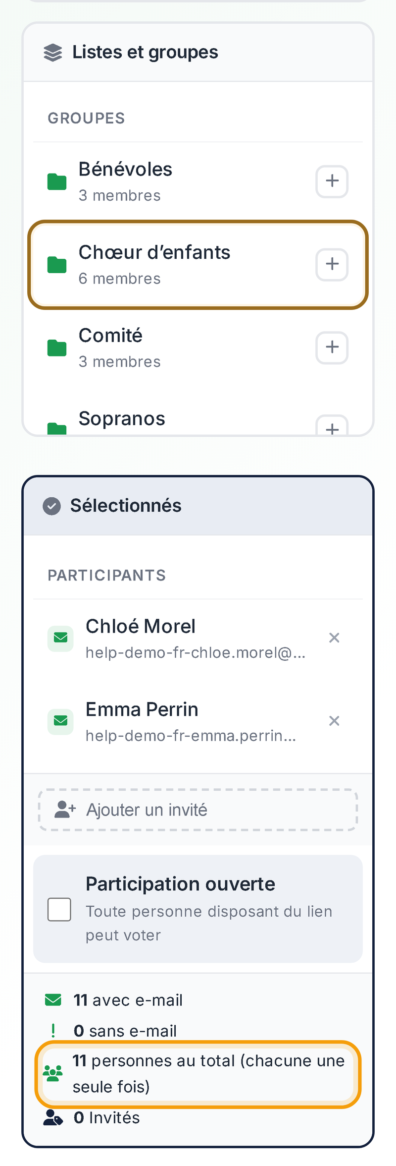 Inviter des listes et des groupes sur un téléphone