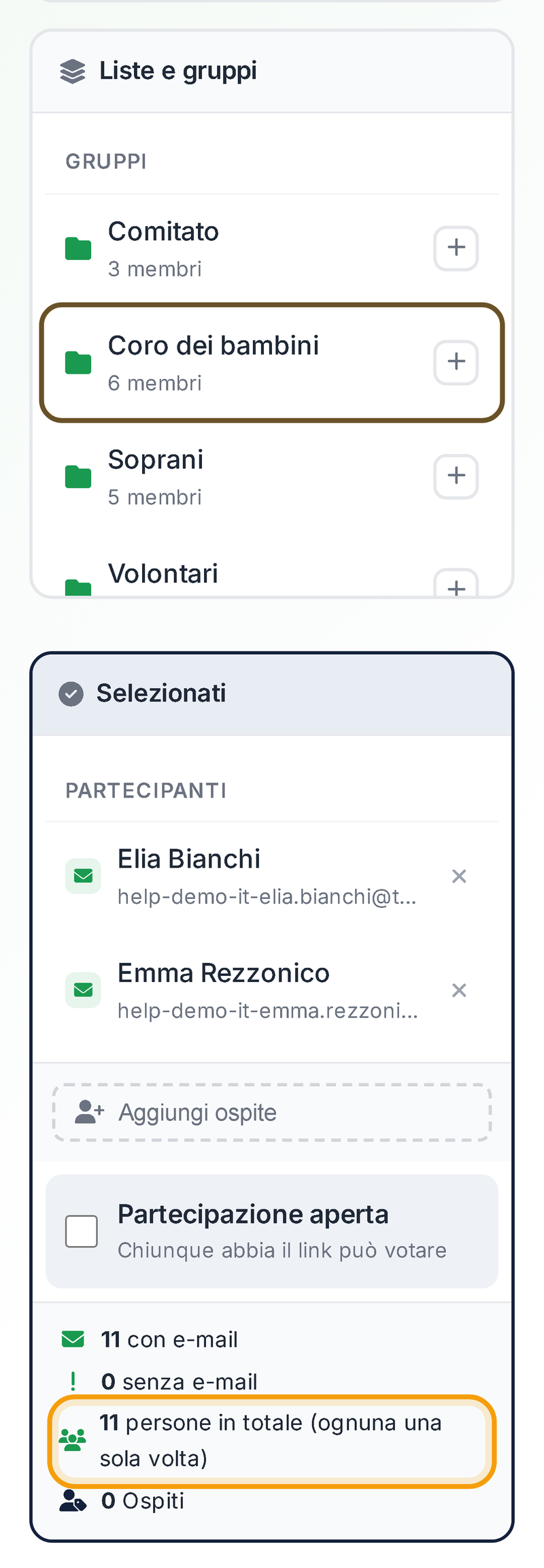 Invitare liste e gruppi sul telefono