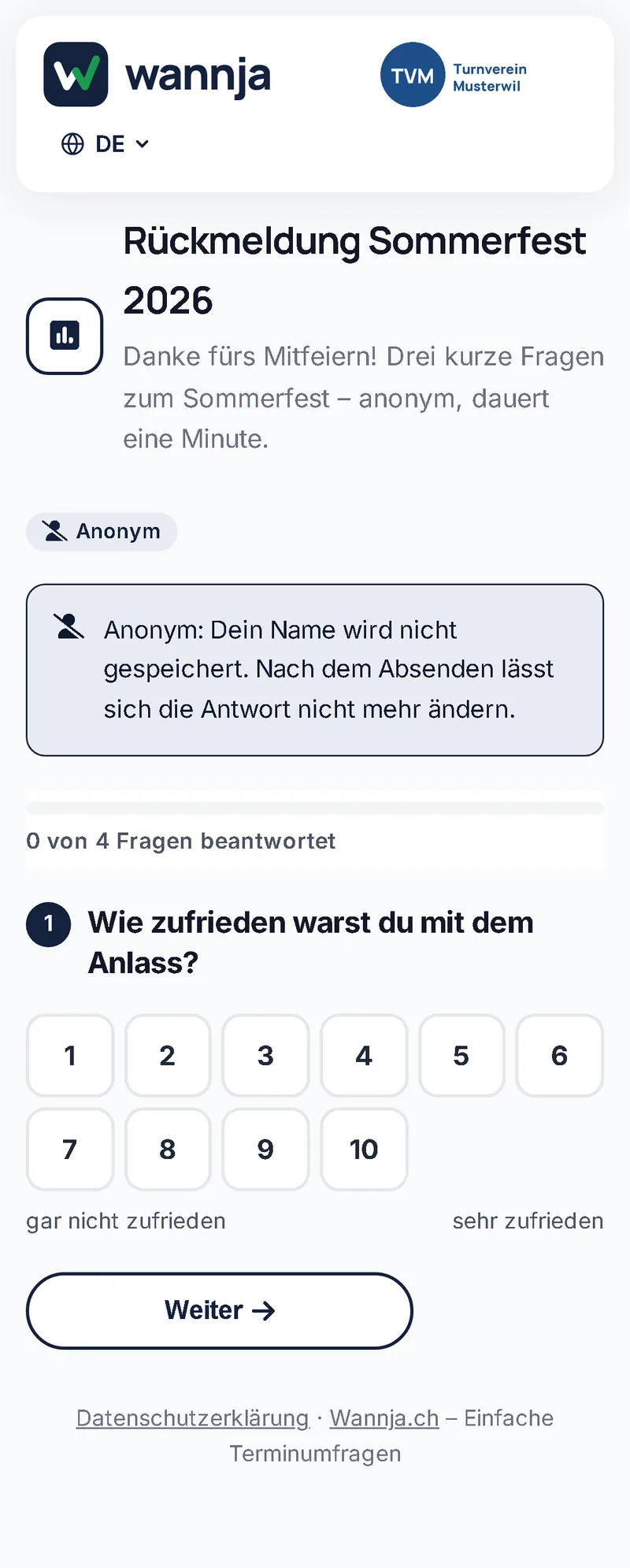 Opinion poll on a phone with a rating question