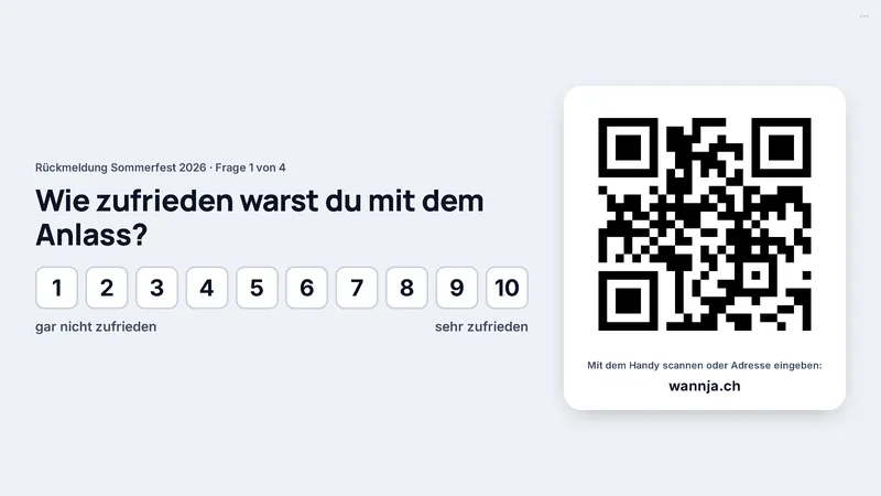 Presentation view of an opinion poll with the question, a rating scale and a large QR code